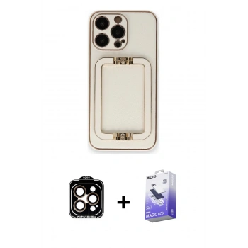 MARSİLYAN™- iPhone 14 Pro Max Kılıf Kozmos Minimal Prime - Siyah Bilvis 5in1 5D Magic Hayalet Cam Ekran Koruyucu + PVD Metal Kamera Lens - TU