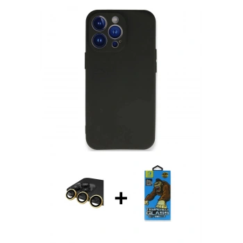 MARSİLYAN™- iPhone 14 Pro Max Kılıf Kozmos Yansıma Özel Seri - Siyah 18D Cam Ekran Koruyucu + Raze Metal Kamera Lens - GD