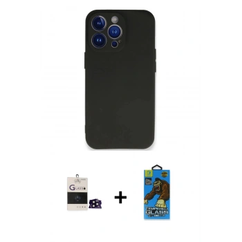 MARSİLYAN™- iPhone 14 Pro Max Kılıf Kozmos Yansıma Özel Seri - Siyah 18D Cam Ekran Koruyucu + Bilvis Titan Kamera Lens - SH