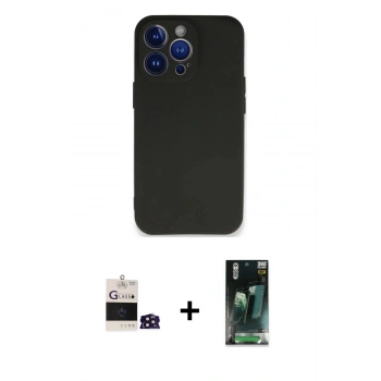 MARSİLYAN™- iPhone 14 Pro Max Kılıf Kozmos Yansıma Özel Seri - Siyah 360 Mat Full Body Arka Koruyucu + Bilvis Titan Kamera Lens - DNMR