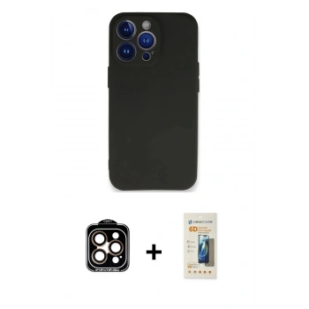 MARSİLYAN™- iPhone 14 Pro Max Kılıf Kozmos Yansıma Özel Seri - Siyah 6D Mat Seramik Hayalet Nano Ekran Koruyucu + PVD Metal Kamera Lens - TU