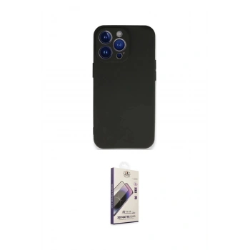 MARSİLYAN™- iPhone 14 Pro Max Kılıf Kozmos Yansıma Özel Seri - Siyah Bilvis 3D Mat Cam Ekran Koruyucu