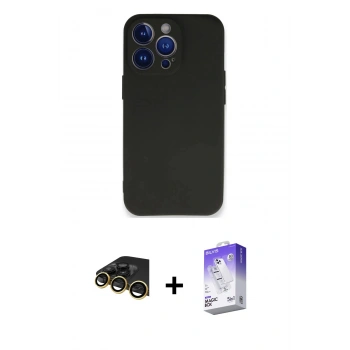 MARSİLYAN™- iPhone 14 Pro Max Kılıf Kozmos Yansıma Özel Seri - Siyah Bilvis 5in1 3D Magic Cam Ekran Koruyucu + Raze Metal Kamera Lens - GD