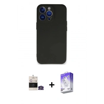 MARSİLYAN™- iPhone 14 Pro Max Kılıf Kozmos Yansıma Özel Seri - Siyah Bilvis 5in1 3D Magic Cam Ekran Koruyucu + Bilvis Titan Kamera Lens - GS