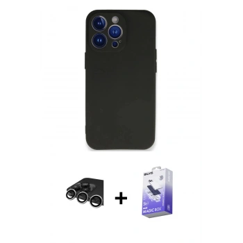 MARSİLYAN™- iPhone 14 Pro Max Kılıf Kozmos Yansıma Özel Seri - Siyah Bilvis 5in1 5D Magic Hayalet Cam Ekran Koruyucu + Raze Metal Kamera Lens - GS