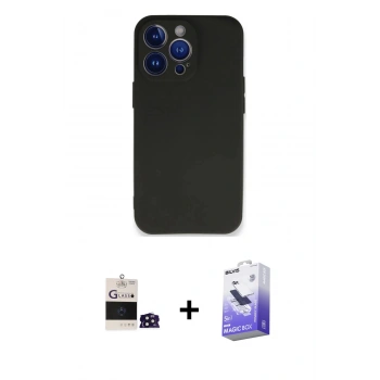 MARSİLYAN™- iPhone 14 Pro Max Kılıf Kozmos Yansıma Özel Seri - Siyah Bilvis 5in1 5D Magic Hayalet Cam Ekran Koruyucu + Bilvis Titan Kamera Lens - DNMR