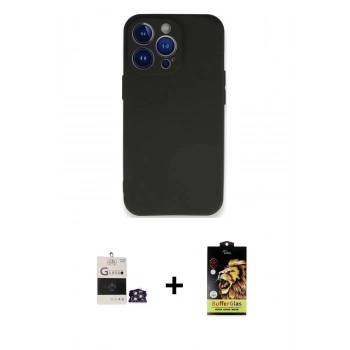 MARSİLYAN™- iPhone 14 Pro Max Kılıf Kozmos Yansıma Özel Seri - Siyah Buffer Cam Ekran Koruyucu + Bilvis Titan Kamera Lens - GS