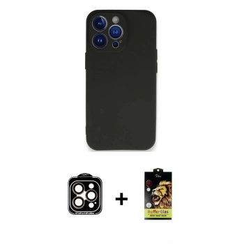 MARSİLYAN™- iPhone 14 Pro Max Kılıf Kozmos Yansıma Özel Seri - Siyah Buffer Cam Ekran Koruyucu + PVD Metal Kamera Lens - TU