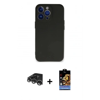 MARSİLYAN™- iPhone 14 Pro Max Kılıf Kozmos Yansıma Özel Seri - Siyah Buffer Hayalet Cam Ekran Koruyucu + Raze Metal Kamera Lens - GS