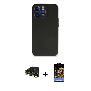 MARSİLYAN™- iPhone 14 Pro Max Kılıf Kozmos Yansıma Özel Seri - Siyah Buffer Hayalet Cam Ekran Koruyucu + Raze Metal Kamera Lens - GD