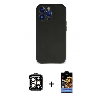 MARSİLYAN™- iPhone 14 Pro Max Kılıf Kozmos Yansıma Özel Seri - Siyah Buffer Hayalet Cam Ekran Koruyucu + PVD Metal Kamera Lens - TU