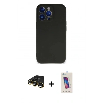 MARSİLYAN™- iPhone 14 Pro Max Kılıf Kozmos Yansıma Özel Seri - Siyah Joko 5D Cam + Raze Metal Kamera Lens - GD