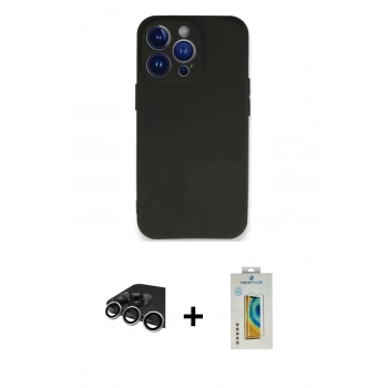 MARSİLYAN™- iPhone 14 Pro Max Kılıf Kozmos Yansıma Özel Seri - Siyah Polymer Nano Ekran Koruyucu + Raze Metal Kamera Lens - GS
