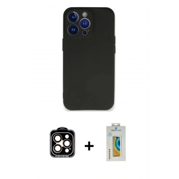 MARSİLYAN™- iPhone 14 Pro Max Kılıf Kozmos Yansıma Özel Seri - Siyah Polymer Nano Ekran Koruyucu + PVD Metal Kamera Lens - TU