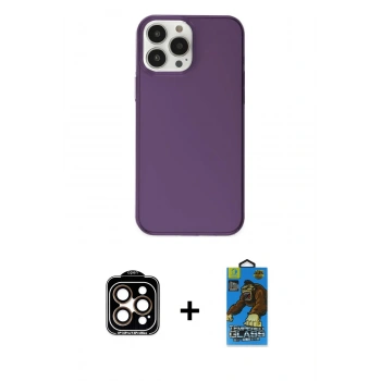 MARSİLYAN™- iPhone 14 Pro Max Kılıf Kutup Doku Koleksiyonu - Siyah 18D Cam Ekran Koruyucu + PVD Metal Kamera Lens - TU