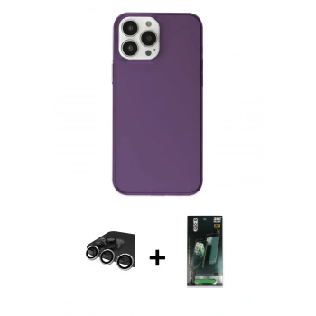 MARSİLYAN™- iPhone 14 Pro Max Kılıf Kutup Doku Koleksiyonu - Siyah 360 Mat Full Body Arka Koruyucu + Raze Metal Kamera Lens - GS