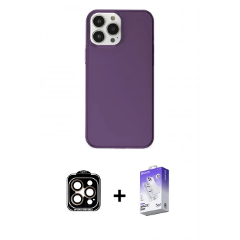 MARSİLYAN™- iPhone 14 Pro Max Kılıf Kutup Doku Koleksiyonu - Siyah Bilvis 5in1 3D Magic Cam Ekran Koruyucu + PVD Metal Kamera Lens - TU