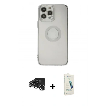 MARSİLYAN™- iPhone 14 Pro Max Kılıf Kutup Klasik - Şeffaf Pasifik Cam Ekran Koruyucu + Raze Metal Kamera Lens - GS