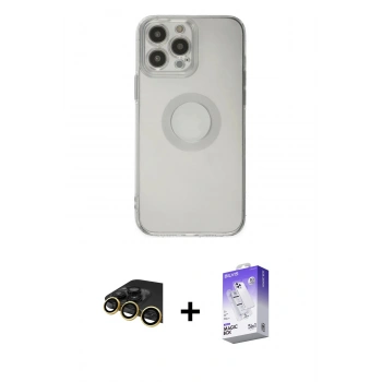 MARSİLYAN™- iPhone 14 Pro Max Kılıf Kutup Klasik - Siyah Bilvis 5in1 3D Magic Cam Ekran Koruyucu + Raze Metal Kamera Lens - GD