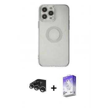 MARSİLYAN™- iPhone 14 Pro Max Kılıf Kutup Klasik - Siyah Bilvis 5in1 3D Magic Cam Ekran Koruyucu + Raze Metal Kamera Lens - GS