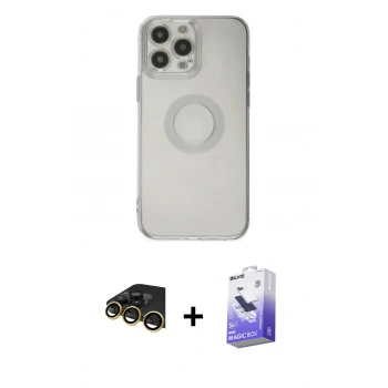 MARSİLYAN™- iPhone 14 Pro Max Kılıf Kutup Klasik - Siyah Bilvis 5in1 5D Magic Hayalet Cam Ekran Koruyucu + Raze Metal Kamera Lens - GD