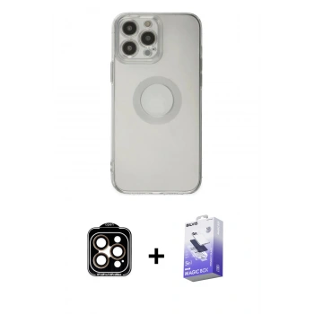 MARSİLYAN™- iPhone 14 Pro Max Kılıf Kutup Klasik - Siyah Bilvis 5in1 5D Magic Hayalet Cam Ekran Koruyucu + PVD Metal Kamera Lens - TU