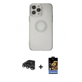 MARSİLYAN™- iPhone 14 Pro Max Kılıf Kutup Klasik - Siyah Buffer Hayalet Cam Ekran Koruyucu + Raze Metal Kamera Lens - GS