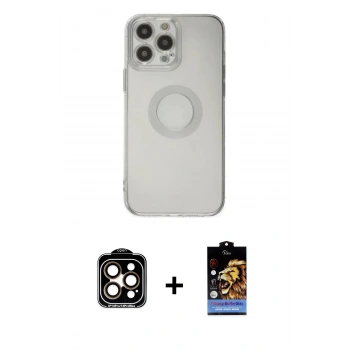 MARSİLYAN™- iPhone 14 Pro Max Kılıf Kutup Klasik - Siyah Buffer Hayalet Cam Ekran Koruyucu + PVD Metal Kamera Lens - TU