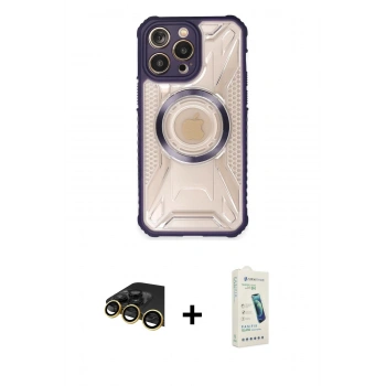 MARSİLYAN™- iPhone 14 Pro Max Kılıf Kutup Modern - Şeffaf Pasifik Cam Ekran Koruyucu + Raze Metal Kamera Lens - GD