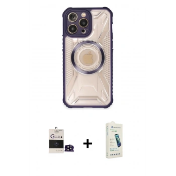 MARSİLYAN™- iPhone 14 Pro Max Kılıf Kutup Modern - Şeffaf Pasifik Cam Ekran Koruyucu + Bilvis Titan Kamera Lens - SH