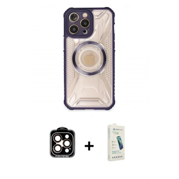 MARSİLYAN™- iPhone 14 Pro Max Kılıf Kutup Modern - Şeffaf Pasifik Cam Ekran Koruyucu + PVD Metal Kamera Lens - TU