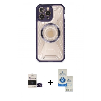 MARSİLYAN™- iPhone 14 Pro Max Kılıf Kutup Modern - Şeffaf Royal Nano Ekran Koruyucu + Bilvis Titan Kamera Lens - SH