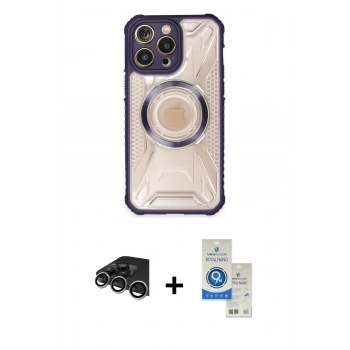 MARSİLYAN™- iPhone 14 Pro Max Kılıf Kutup Modern - Şeffaf Royal Nano Ekran Koruyucu + Raze Metal Kamera Lens - GS