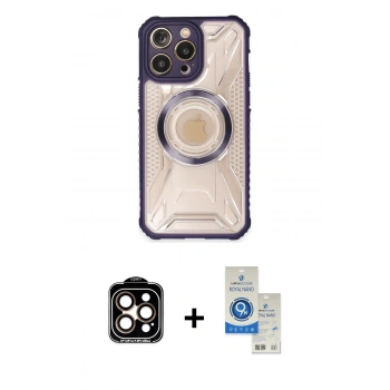 MARSİLYAN™- iPhone 14 Pro Max Kılıf Kutup Modern - Şeffaf Royal Nano Ekran Koruyucu + PVD Metal Kamera Lens - TU