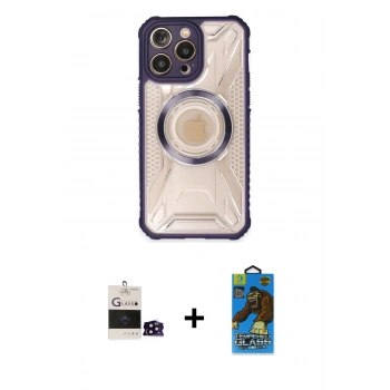 MARSİLYAN™- iPhone 14 Pro Max Kılıf Kutup Modern - Siyah 18D Cam Ekran Koruyucu + Bilvis Titan Kamera Lens - SH