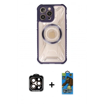 MARSİLYAN™- iPhone 14 Pro Max Kılıf Kutup Modern - Siyah 18D Cam Ekran Koruyucu + PVD Metal Kamera Lens - TU