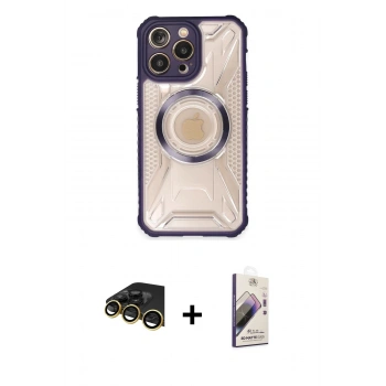 MARSİLYAN™- iPhone 14 Pro Max Kılıf Kutup Modern - Siyah Bilvis 3D Mat Cam Ekran Koruyucu + Raze Metal Kamera Lens - GD