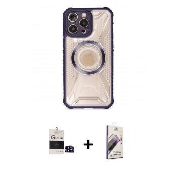 MARSİLYAN™- iPhone 14 Pro Max Kılıf Kutup Modern - Siyah Bilvis 3D Mat Cam Ekran Koruyucu + Bilvis Titan Kamera Lens - SH