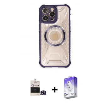 MARSİLYAN™- iPhone 14 Pro Max Kılıf Kutup Modern - Siyah Bilvis 5in1 3D Magic Cam Ekran Koruyucu + Bilvis Titan Kamera Lens - SH