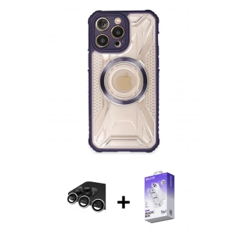 MARSİLYAN™- iPhone 14 Pro Max Kılıf Kutup Modern - Siyah Bilvis 5in1 3D Magic Cam Ekran Koruyucu + Raze Metal Kamera Lens - GS