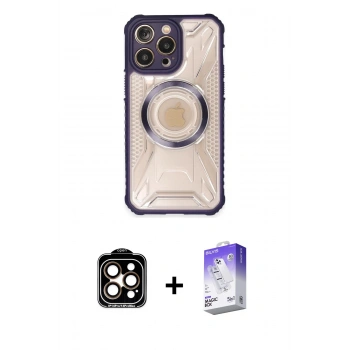 MARSİLYAN™- iPhone 14 Pro Max Kılıf Kutup Modern - Siyah Bilvis 5in1 3D Magic Cam Ekran Koruyucu + PVD Metal Kamera Lens - TU