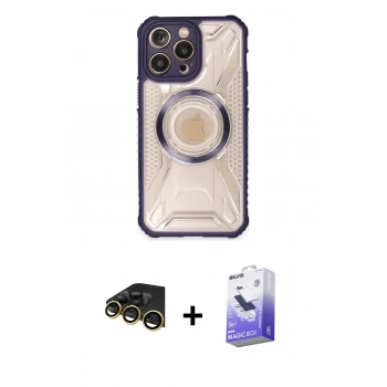 MARSİLYAN™- iPhone 14 Pro Max Kılıf Kutup Modern - Siyah Bilvis 5in1 5D Magic Hayalet Cam Ekran Koruyucu + Raze Metal Kamera Lens - GD