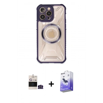 MARSİLYAN™- iPhone 14 Pro Max Kılıf Kutup Modern - Siyah Bilvis 5in1 5D Magic Hayalet Cam Ekran Koruyucu + Bilvis Titan Kamera Lens - DNMR