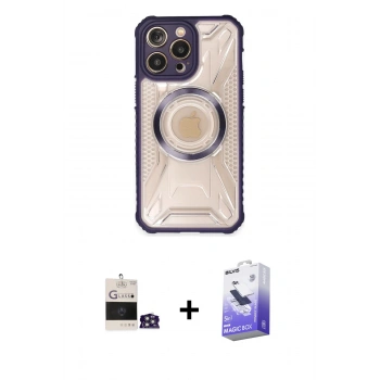MARSİLYAN™- iPhone 14 Pro Max Kılıf Kutup Modern - Siyah Bilvis 5in1 5D Magic Hayalet Cam Ekran Koruyucu + Bilvis Titan Kamera Lens - GS