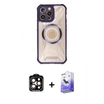 MARSİLYAN™- iPhone 14 Pro Max Kılıf Kutup Modern - Siyah Bilvis 5in1 5D Magic Hayalet Cam Ekran Koruyucu + PVD Metal Kamera Lens - TU
