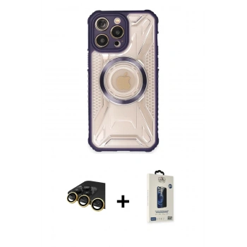 MARSİLYAN™- iPhone 14 Pro Max Kılıf Kutup Modern - Siyah Bilvis Hayalet Cam Ekran Koruyucu + Raze Metal Kamera Lens - GD