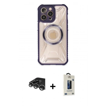 MARSİLYAN™- iPhone 14 Pro Max Kılıf Kutup Modern - Siyah Bilvis Hayalet Cam Ekran Koruyucu + Raze Metal Kamera Lens - GS