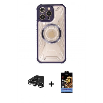 MARSİLYAN™- iPhone 14 Pro Max Kılıf Kutup Modern - Siyah Buffer Hayalet Cam Ekran Koruyucu + Raze Metal Kamera Lens - GS