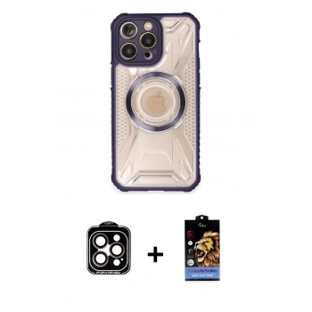MARSİLYAN™- iPhone 14 Pro Max Kılıf Kutup Modern - Siyah Buffer Hayalet Cam Ekran Koruyucu + PVD Metal Kamera Lens - TU