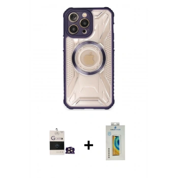 MARSİLYAN™- iPhone 14 Pro Max Kılıf Kutup Modern - Siyah Polymer Nano Ekran Koruyucu + Bilvis Titan Kamera Lens - GD